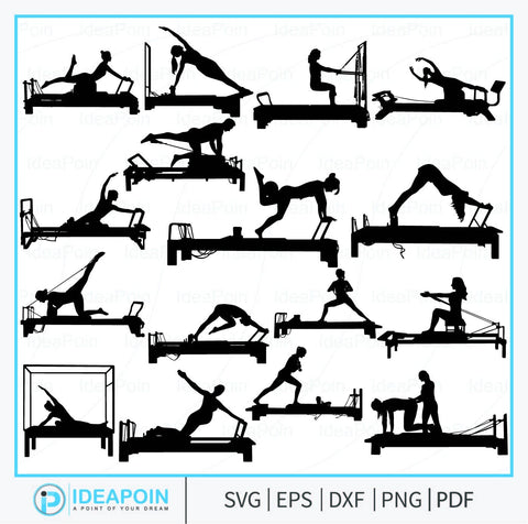 Reformer Pilates Png, Reformer Pilates Fitness Svg bundle, Reformer Pilates Fitness Silhouette, 16 Designs Pilates Fitness, Pilates Fitness SVG Dinvect 
