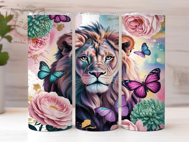 Regal Lion & Butterfly 20oz Tumbler, Regal Lion, Butterfly Design, Mystical Theme, Sublimation Wrap, 20oz Tumbler, Majestic Aesthetic, Enchanted Style Sublimation Lara' s Designs 