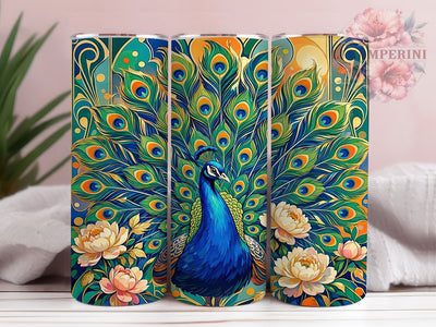 Regal Peacock Art Nouveau 20oz Tumbler, Peacock Art Motif, Art Nouveau Design, Regal Theme, Elegant Accent, Whimsical Charm, Sublimation Wrap, 20oz Tumbler Sublimation Li Zamperini 