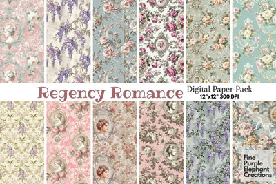 Regency Era Victorian England Digital Paper - Lady Frame Shabby Chic Digital Pattern Fine Purple Elephant Creations 