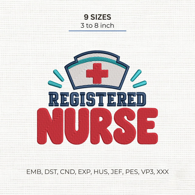Registered Nurse Cap Embroidery Design – RN Medical Hat Machine Embroidery File Embroidery/Applique DESIGNS PatternFeed8 