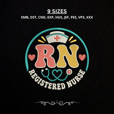 Registered Nurse RN Embroidery Design – Nurse Cap Stethoscope Medical Embroidery File, Nursing Healthcare Machine Embroidery Embroidery/Applique DESIGNS PatternFeed8 