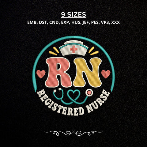 Registered Nurse RN Embroidery Design – Nurse Cap Stethoscope Medical Embroidery File, Nursing Healthcare Machine Embroidery Embroidery/Applique DESIGNS PatternFeed8 