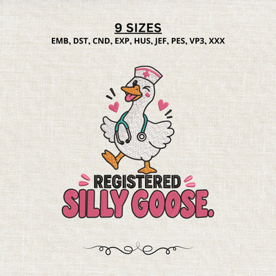 Registered Nurse Silly Goose Embroidery Design – Funny Nurse Goose Stethoscope Machine Embroidery File Embroidery/Applique DESIGNS PatternFeed8 