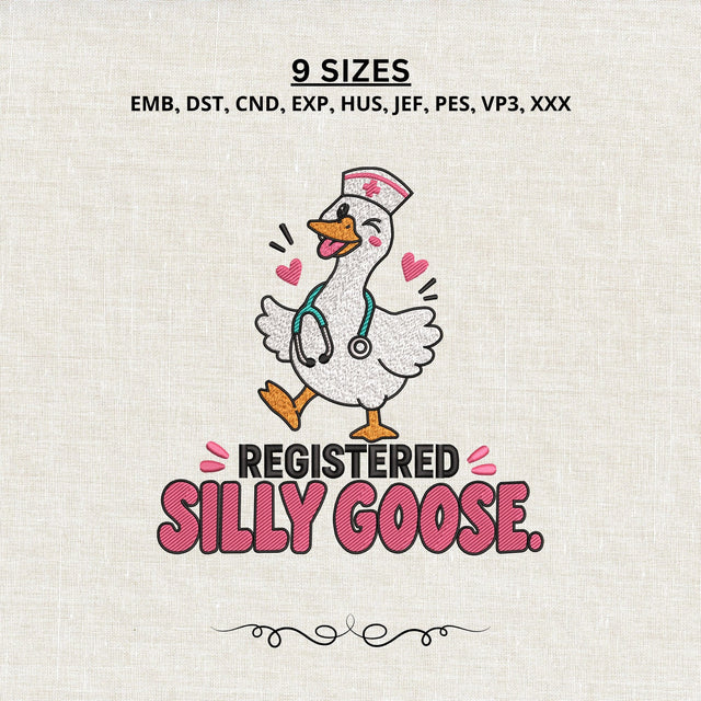 Registered Nurse Silly Goose Embroidery Design – Funny Nurse Goose Stethoscope Machine Embroidery File Embroidery/Applique DESIGNS PatternFeed8 