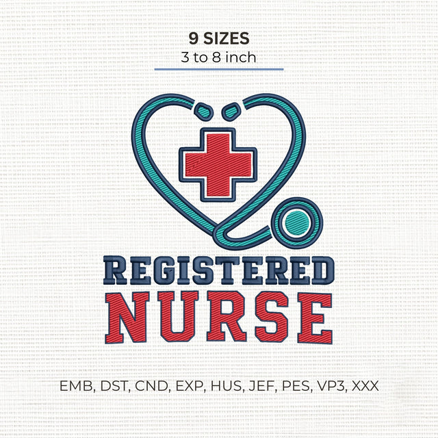 Registered Nurse Stethoscope Embroidery Design – RN Medical Cross Machine Embroidery File Embroidery/Applique DESIGNS PatternFeed8 