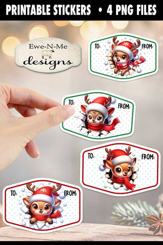Reindeer 3D Printable Gift Tag Stickers | Reindeer Stickers Sublimation Ewe-N-Me Designs 