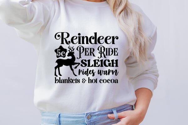Reindeer 5c per ride sleigh rides warm blankets & hot cocoa SVG Angelina750 