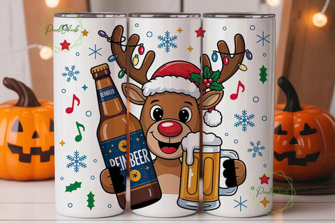 Reindeer Beer Christmas Tumbler Wrap Sublimation PixelChick 