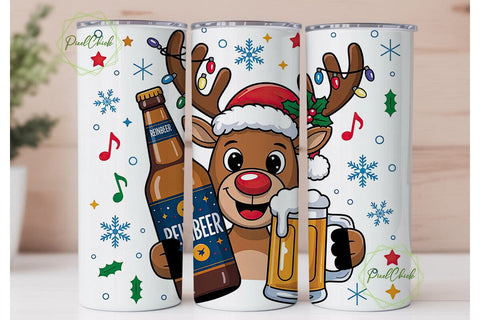 Reindeer Beer Christmas Tumbler Wrap Sublimation PixelChick 