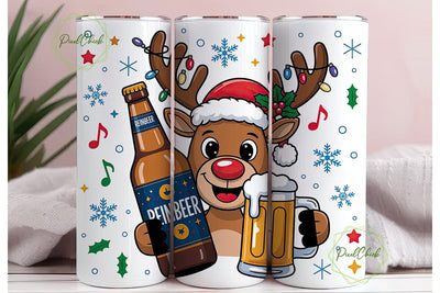 Reindeer Beer Christmas Tumbler Wrap Sublimation PixelChick 