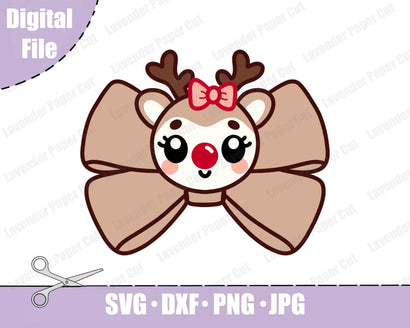 Reindeer Bow SVG, Kawaii Reindeer, Cute Christmas Bow, PNG, JPG, clipart, Layered svg, Embroidery, Cricut or Silhouette SVG Lavender Paper Cut 