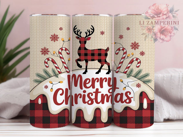 Reindeer Candy Cane Christmas Tumbler, Candy Cane Sublimation Design, Embroidery Holiday Art, 20oz Christmas Tumbler, Whimsical Reindeer Mug, Festive Candy Cane Cup, Cute Holiday Wrap Sublimation Li Zamperini 