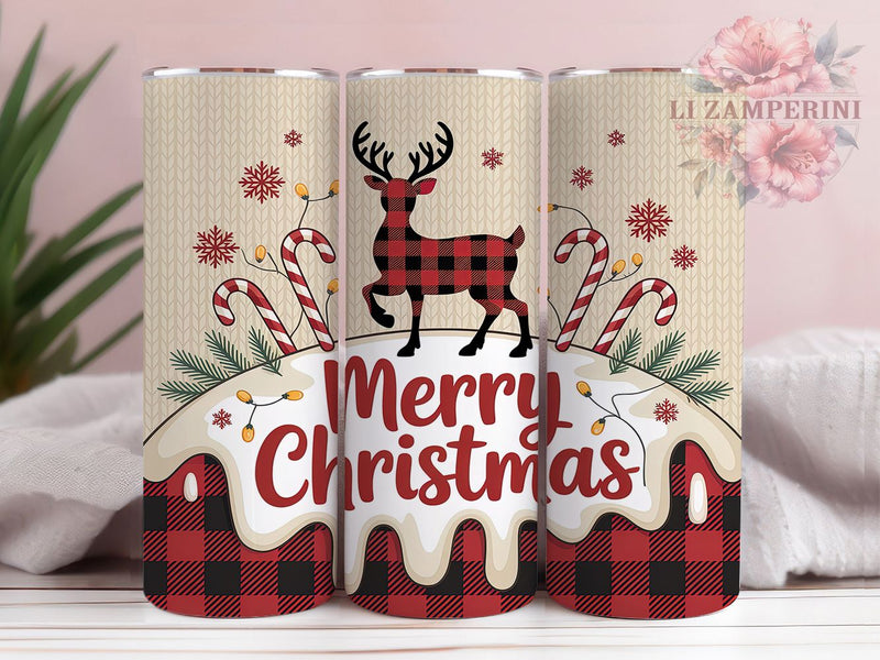 Reindeer Candy Cane Christmas Tumbler, Candy Cane Sublimation Design, Embroidery Holiday Art, 20oz Christmas Tumbler, Whimsical Reindeer Mug, Festive Candy Cane Cup, Cute Holiday Wrap Sublimation Li Zamperini 