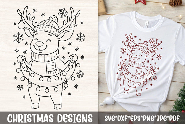 Reindeer Christmas SVG Files | Festive String Lights Animal for Cricut SVG Tafti Art 