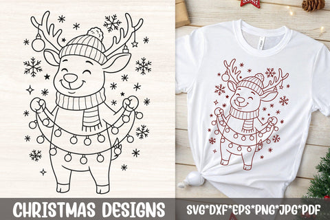 Reindeer Christmas SVG Files | Festive String Lights Animal for Cricut SVG Tafti Art 