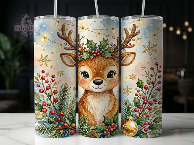 Reindeer Holly Glitter 20oz Tumbler, Reindeer Holly, Holly Glitter, Reindeer Glitter, 20oz Tumbler Wrap, Reindeer Tumbler, Holly Tumbler, Christmas Tumbler Sublimation SvggirlplusArt 