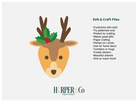 Reindeer Holly SVG PNG Cut EPS File SVG HarperNCo 