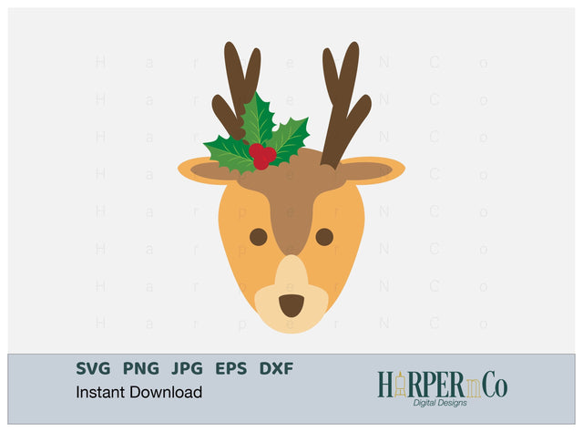 Reindeer Holly SVG PNG Cut EPS File SVG HarperNCo 
