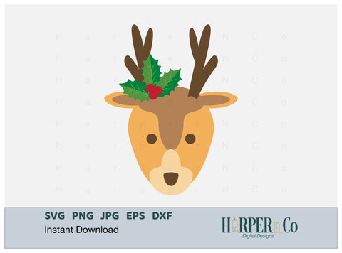 Reindeer Holly SVG PNG Cut EPS File SVG HarperNCo 