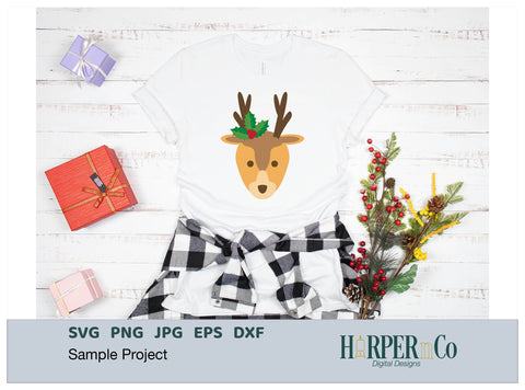 Reindeer Holly SVG PNG Cut EPS File SVG HarperNCo 