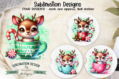 Reindeer in Mugs Sublimation Designs | Christmas PNG Sublimation Ewe-N-Me Designs 