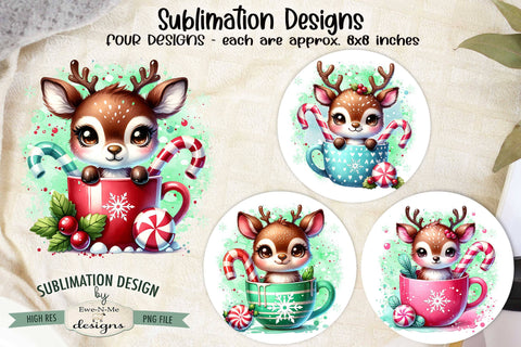 Reindeer in Mugs Sublimation Designs | Christmas PNG Sublimation Ewe-N-Me Designs 