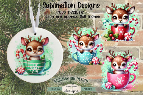 Reindeer in Mugs Sublimation Designs | Christmas PNG Sublimation Ewe-N-Me Designs 