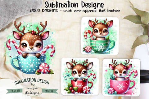 Reindeer in Mugs Sublimation Designs | Christmas PNG Sublimation Ewe-N-Me Designs 