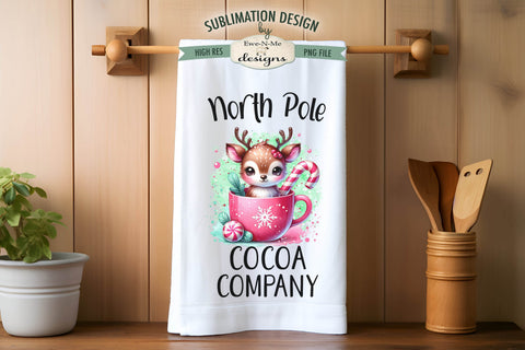 Reindeer in Pink and Blue Mug | Kitchen Towel Sublimation Sublimation Ewe-N-Me Designs 