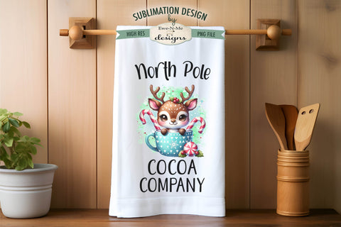 Reindeer in Pink and Blue Mug | Kitchen Towel Sublimation Sublimation Ewe-N-Me Designs 
