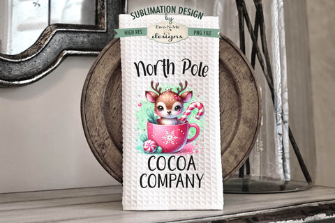 Reindeer in Pink and Blue Mug | Kitchen Towel Sublimation Sublimation Ewe-N-Me Designs 