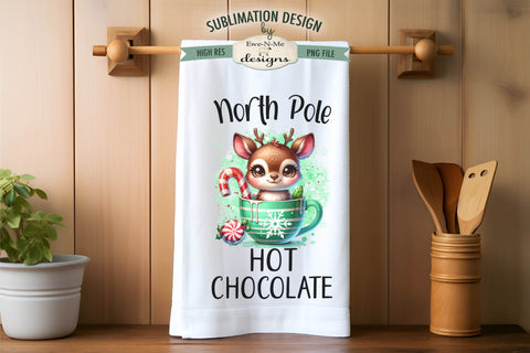 Reindeer in Red and Green Mug | Kitchen Towel Sublimation Sublimation Ewe-N-Me Designs 