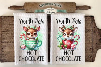 Reindeer in Red and Green Mug | Kitchen Towel Sublimation Sublimation Ewe-N-Me Designs 