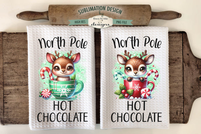 Reindeer in Red and Green Mug | Kitchen Towel Sublimation Sublimation Ewe-N-Me Designs 