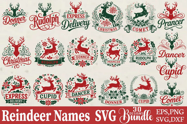 Reindeer Names SVG Designs Bundle SVG Angelina750 
