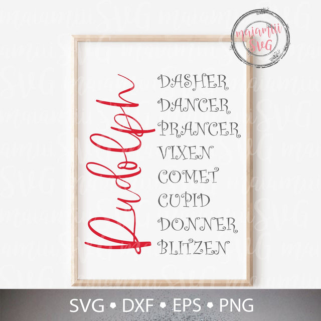 Reindeer Names Svg, Santas Reindeer Svg, Rudolph Svg, Reindeer Names Sign, Rudolph Reindeer Svg, Christmas Deer Svg SVG MaiamiiiSVG 