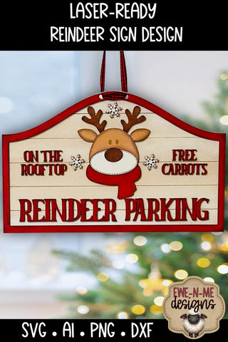 Reindeer Parking Sign Holiday Laser Ready SVG | Laser Cut File SVG Ewe-N-Me Designs 