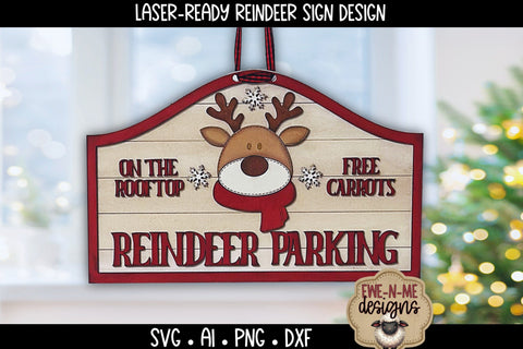 Reindeer Parking Sign Holiday Laser Ready SVG | Laser Cut File SVG Ewe-N-Me Designs 
