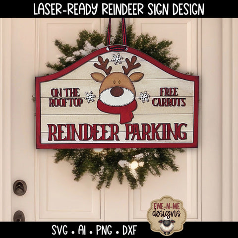 Reindeer Parking Sign Holiday Laser Ready SVG | Laser Cut File SVG Ewe-N-Me Designs 