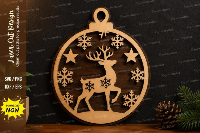 Reindeer Snowflake Ornament Laser Cut SVG Design SVG Regulrcrative 