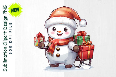 Reindeer Snowman with Gift Sled Sublimation Clipart Sublimation Regulrcrative 