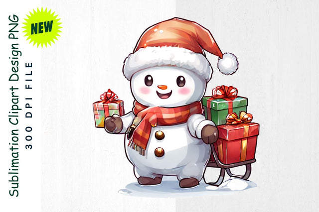 Reindeer Snowman with Gift Sled Sublimation Clipart Sublimation Regulrcrative 