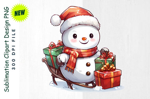 Reindeer Snowman with Gift Sled Sublimation Clipart Sublimation Regulrcrative 