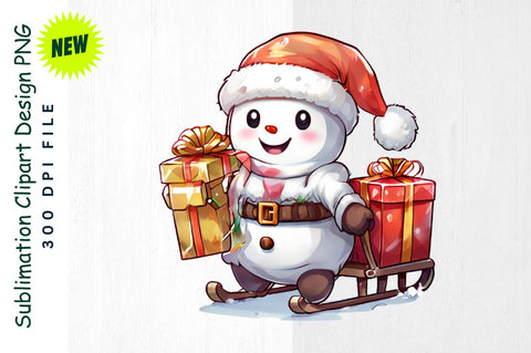 Reindeer Snowman with Gift Sled Sublimation Clipart Sublimation Regulrcrative 