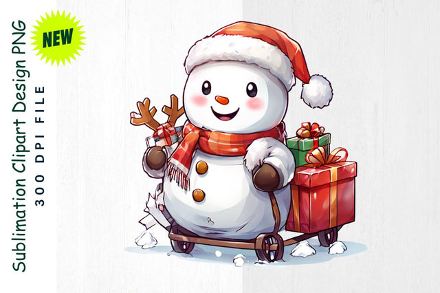 Reindeer Snowman with Gift Sled Sublimation Clipart Sublimation Regulrcrative 