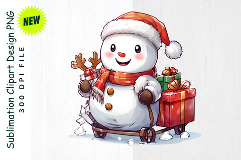Reindeer Snowman with Gift Sled Sublimation Clipart Sublimation Regulrcrative 