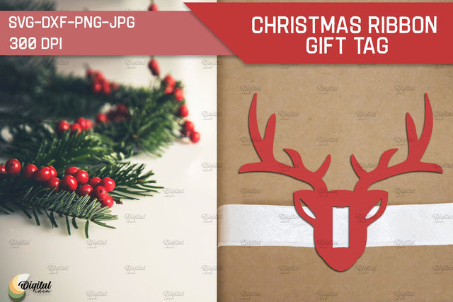 Reindeer SVG. Christmas Ribbon Gift Tag Paper Cut 3D Paper Evgenyia Guschina 