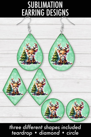 Reindeer Tangled In Lights - Green - Sublimation Earring Designs Sublimation Ewe-N-Me Designs 