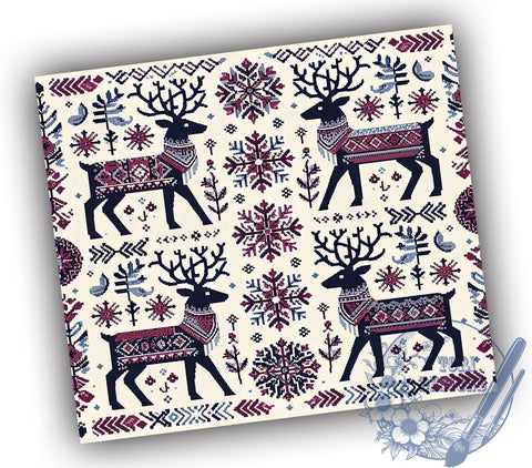 Reindeer Tumbler Wrap, Snowflake Pattern Design, Christmas Holiday Drinkware, 20oz Sublimation, Festive Tumbler, Winter Decor, Holiday Gift Ideas Sublimation ToriDesigns 